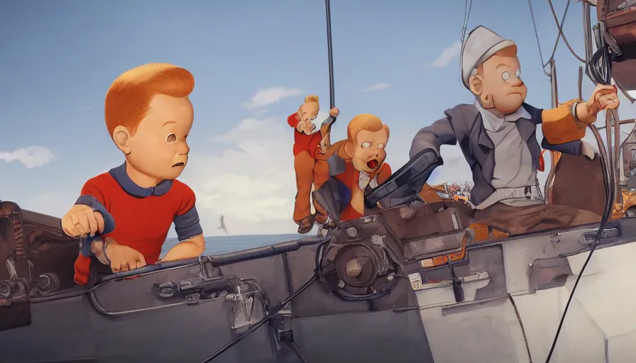 Prompt: Tintin and captain Haddock, hyperdetailed, artstation, cgsociety, 8k