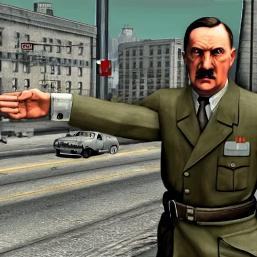 Prompt: gameplay footage of Adolf Hitler I'm GTA IV