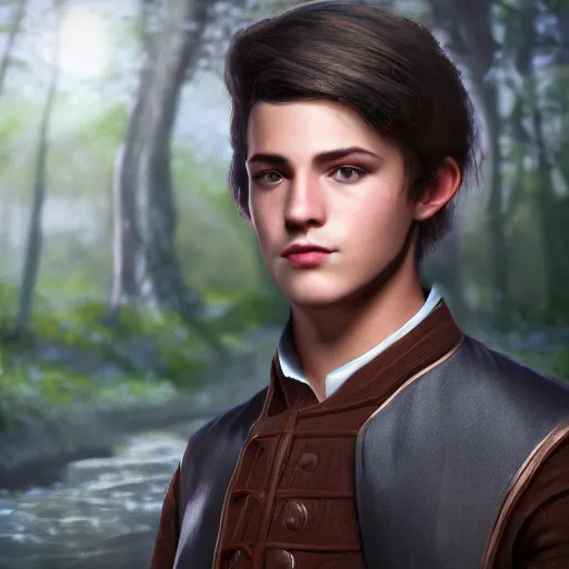 Image similar to a digital art close up portrait of young barnes courtney bard from fantasy world, handsome young man bard with lute character sheet, 4 k, ultra detail, volumetric lighting, unreal engine, octane render