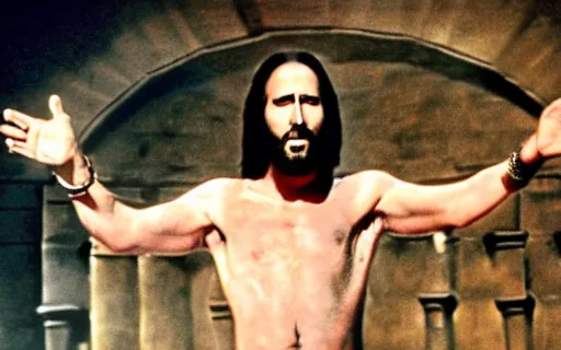 Image similar to nicholas cage as jesus christ in jesus christ superstar (1973)