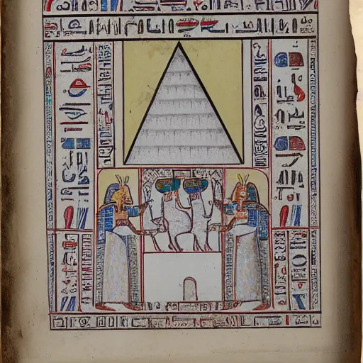 Prompt: white bunny, egyptian manuscript, on a pyramid