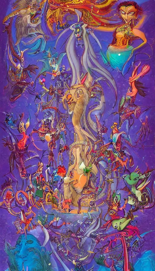 Image similar to psytrance artwork, by don bluth