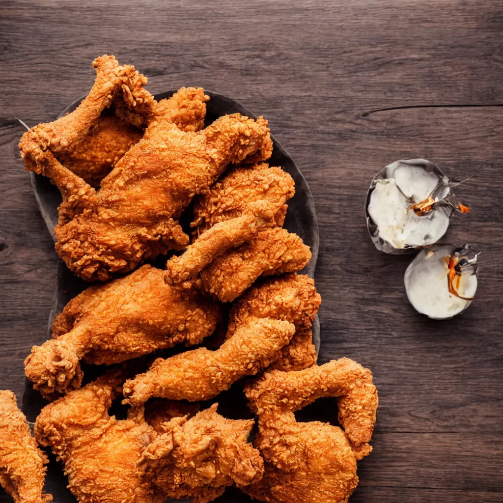 Close up View Of Fried Chicken On Top Of A Wooden Stable Diffusion 