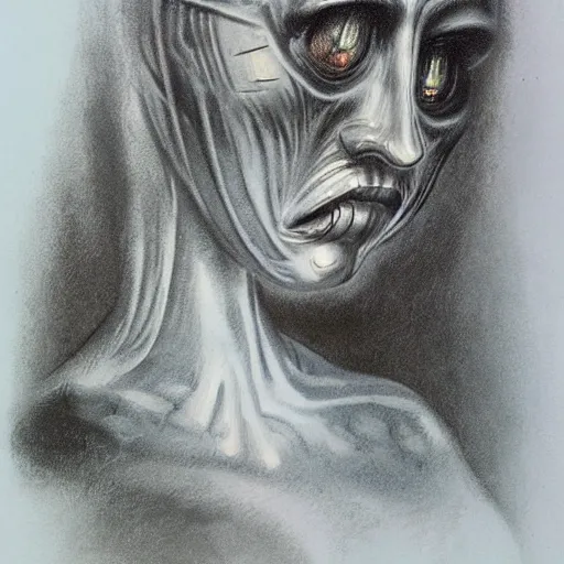 Image similar to a girl, concept art by h r giger