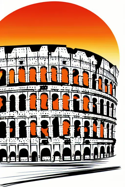 Image similar to minimalist boho style art of colorful colosseum rome at sunset, illustration, vector art