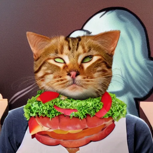 Image similar to cat who is made of hamburger