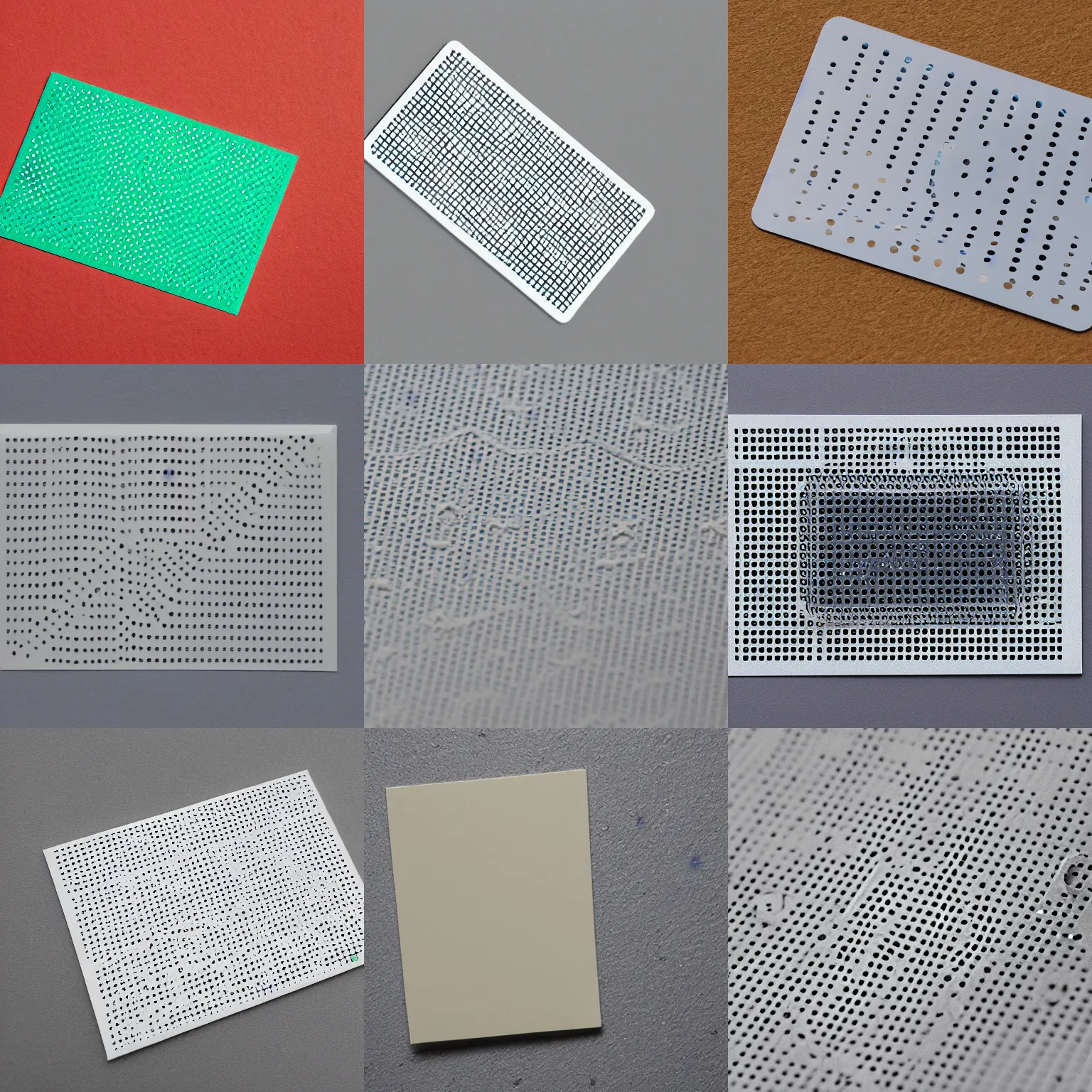 Prompt: a plastic perforated card, object photography