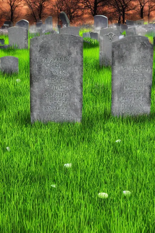 Image similar to realistic detailed photo of the windows xp bliss hills screensaver with a graveyard, with many gravestones made from stone, hyper detailed, sigma 5 0 mm