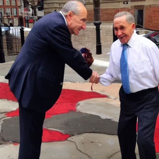 Image similar to Chuck Schumer as a magician pulling Joe Manchin out of a hat