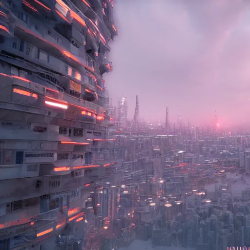 Image similar to norilsk orbit city cityscape, environmental concept art, rendered in unreal engine, cyberpunk