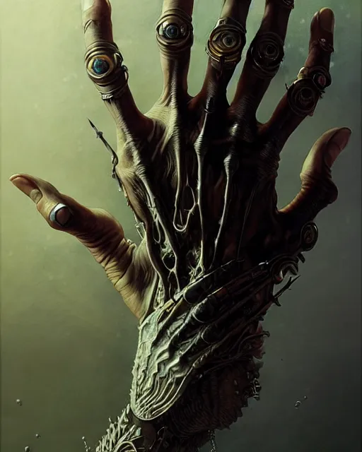 Image similar to human hand anatomy for artists fantasy character portrait, ultra realistic, cinematic, concept art, wide angle, intricate details, hologram, highly detailed by greg rutkowski, aaron horkey, gaston bussiere, craig mullins, simon bisley, arthur rackham