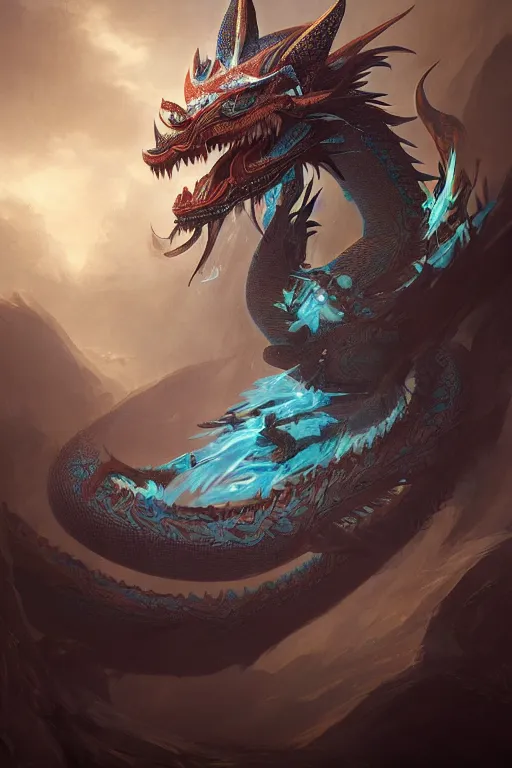 Prompt: cyan chinese dragon fantasy, intricate, elegant, highly detailed, digital painting, artstation, concept art, matte, sharp focus, illustration by greg rutkowski, john howe, zhang yu