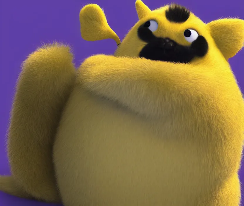 Prompt: a photograph of a chubby furry banana animal, pixar