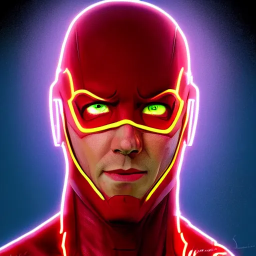 Prompt: a digital painting of michael rosenbaum dressed as the flash,,, cyberpunk art by sim sa - jeong, cgsociety, synchromism, detailed painting, glowing neon, digital illustration, perfect face, extremely fine details, realistic shaded lighting, dynamic colorful background
