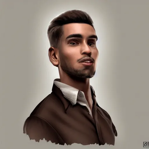 Prompt: realistic! portrait of young brown working man wearing a formal shirt, detailed digital art , trending on artstation, detailed digital art