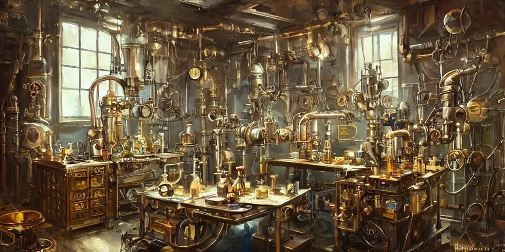 Image similar to Steampunk laboratory By Konstantin Razumov, highly detailded
