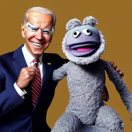 Image similar to joe biden as a muppet. highly detailed felt. hyper real photo. 4 k.