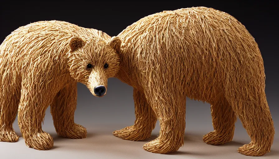 Image similar to a bear made sculpted from straw and jelly, 4k photography award winning,