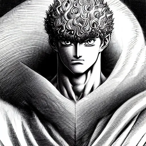 Image similar to a beautiful portrait of man by kentaro miura and gustave dore, berserk style, hyperdetailled manga character