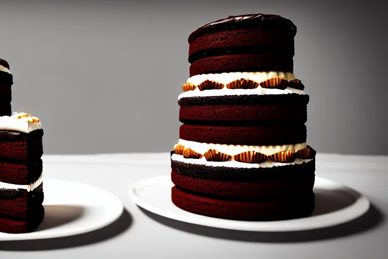 Image similar to a five tier chocolate cake. super realistic 8 k render of a elegant, cinematic composition