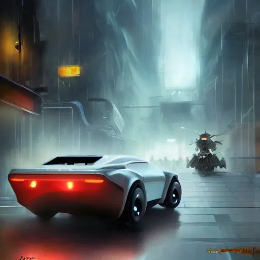 Image similar to modded car, elegant, digital painting, concept art, smooth, sharp focus, art style from Wang Ke and Greg Rutkowski and Bruce Kaiser and Scott Robertson and Dmitry Mazurkevich and Doruk Erdem and Jon Sibal, small style cue from Blade Runner and Minority Report and iRobots