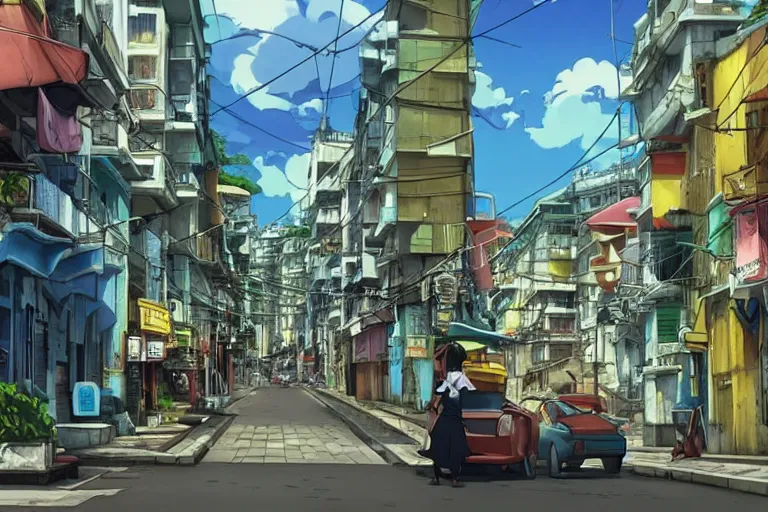 Prompt: rio de janeiro in an anime film, directed by makoto shinkai, street level