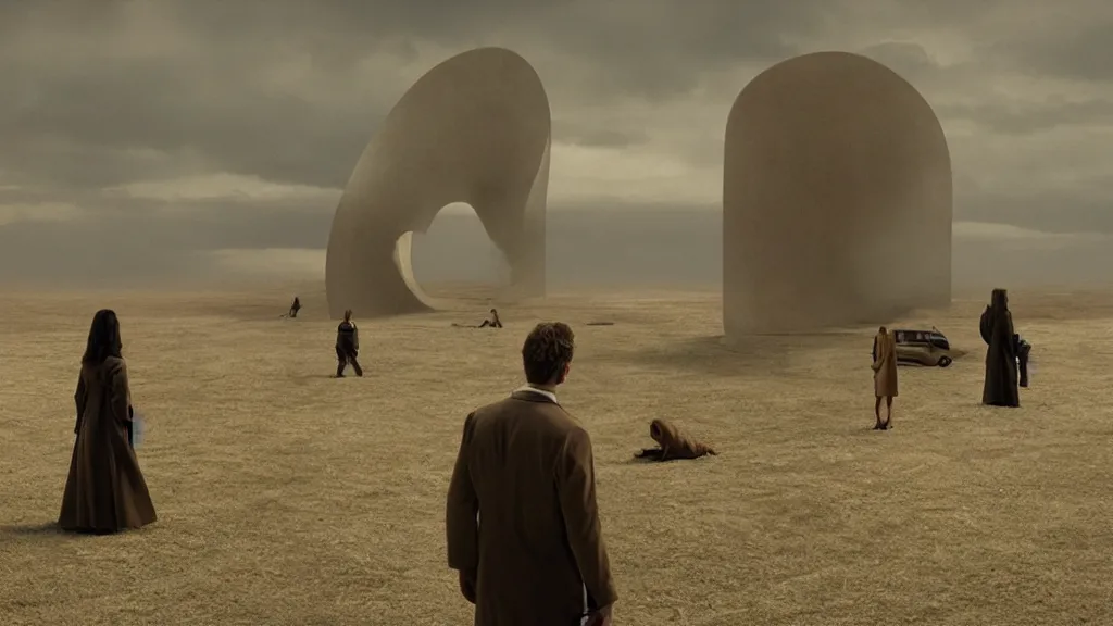 Image similar to the Corbin Project, film still from the movie directed by Denis Villeneuve with art direction by Salvador Dalí, wide lens