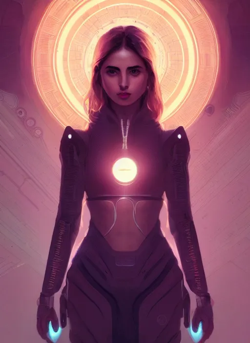 Image similar to symmetry!! portrait of ana de armas, sci - fi, tech wear, glowing lights!! intricate, elegant, highly detailed, digital painting, artstation, concept art, smooth, sharp focus, illustration, art by artgerm and greg rutkowski and alphonse mucha