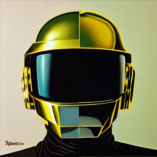 Image similar to lizards in daft punk costume painted by barclay shaw