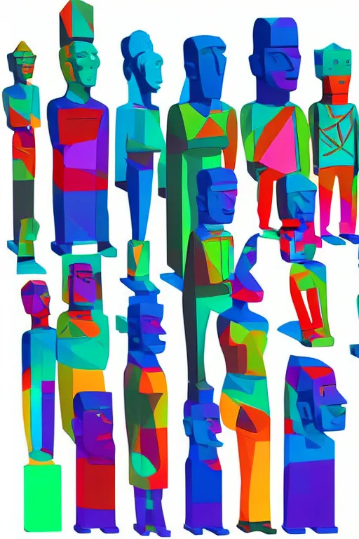 Image similar to cubist moai statue cutout digital illustration cartoon colorful beeple