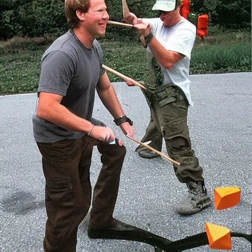 Image similar to Steve Irwin poking Mark Zuckerberg with a stick