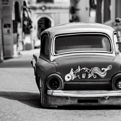 Image similar to john malkovich driving a toy car, canon eos r 3, f / 1. 4, iso 2 0 0, 1 / 1 6 0 s, 8 k, raw, unedited, symmetrical balance, wide angle