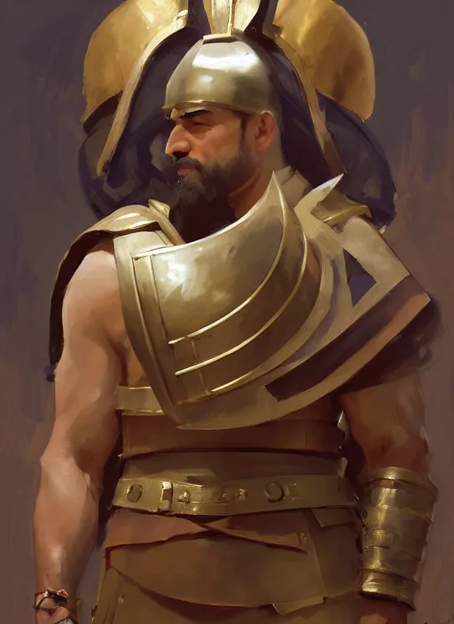 Prompt: portrait of a beautiful iranian assyrian attractive strongman wearing a roman legioneers lorica segmentata, jodhpurs greg manchess painting by sargent and leyendecker, studio ghibli fantasy medium shot asymmetrical intricate elegant matte painting illustration hearthstone, by greg rutkowski by greg tocchini by james gilleard