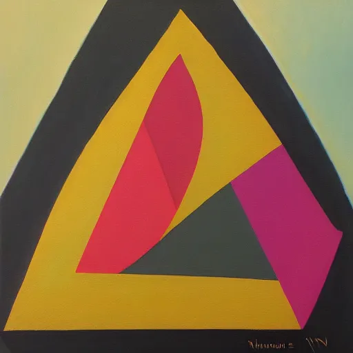 Prompt: triangular imperfections by richard anuszkiewicz, ( oil on canvas painting )