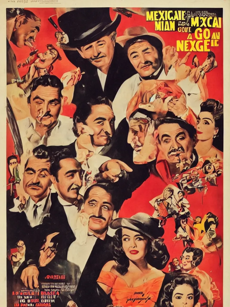 Prompt: Vintage Mexican Movie Poster for a 1957 Comedy Starring Jorge Negrete