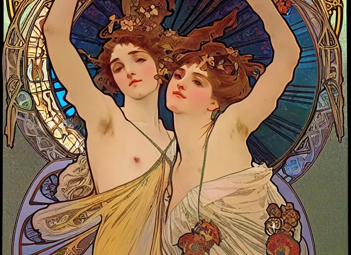 Image similar to a thousand hands dance, alphonse mucha, 8 k