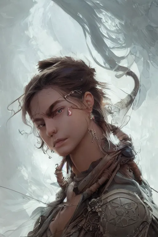 Image similar to A masterpiece portrait of a Incredibly beautiful queer Syberian post apocalyptic shaman girl . medium shot, intricate, elegant, highly detailed. trending on artstation, digital art, by Stanley Artgerm Lau, WLOP, Rossdraws, James Jean, Andrei Riabovitchev, Marc Simonetti, Yoshitaka Amano