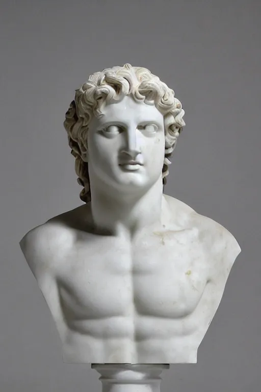 Prompt: dripping white marble bust of a greek god, realistic, dslr photograph