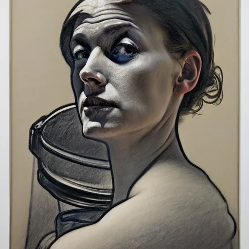 Image similar to charcoal drawing portrait of an astronaut woman in suit by edward hopper and jenny saville and raphael, darek zabrocki, alphonse mucha, simon stalenhag