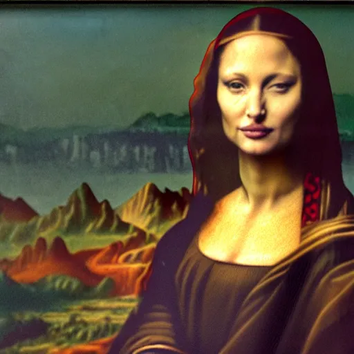 Prompt: a photo of angelina jolie as mona lisa