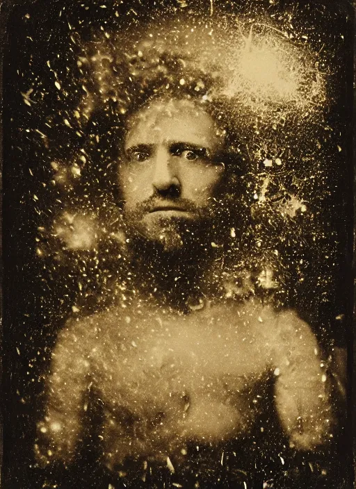 Image similar to old wetplate daguerreotype portrait of a gentleman explosion of data fragments, fractal, intricate, elegant, highly detailed, parallax, leica, medium format, subsurface scattering, by jheronimus bosch and greg rutkowski and louis jacques mande daguerre