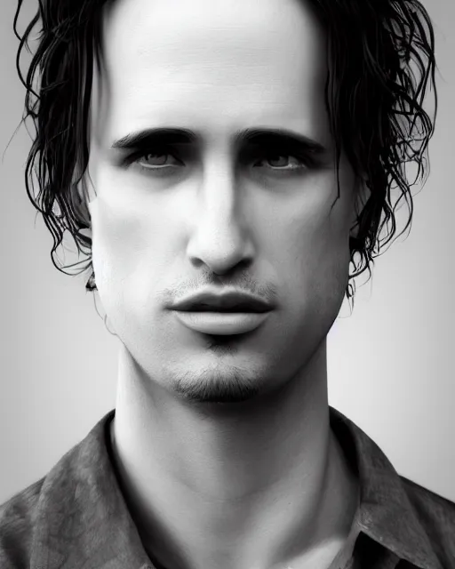 Image similar to Super realistic version of Jeff Buckley, symmetrical face, photo realistic, detailed , headroom, 8k, unreal engine 5, hyper realistic, artgerm, trending on artstation