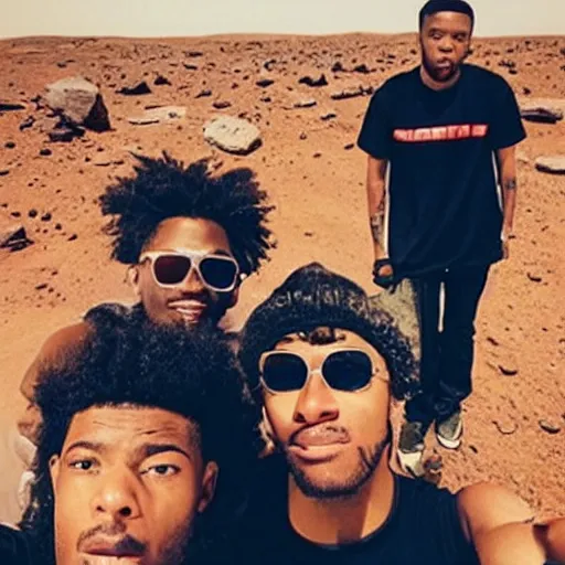 Image similar to me and the homies chilling in mars, selfie, instagram post, detailed, mars