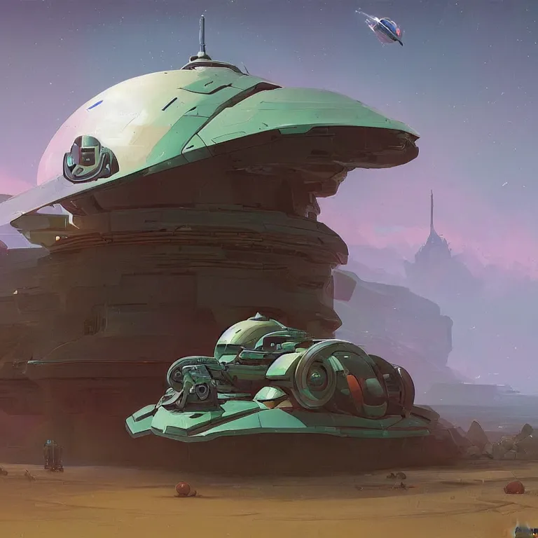 Image similar to robotic hermit crab space ship, concept art, by John Harris, by Simon Stålenhag