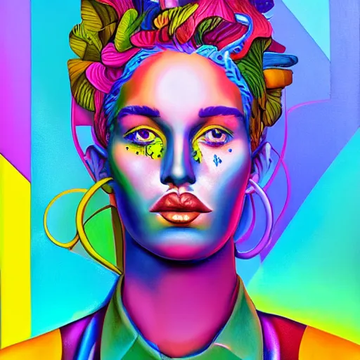 Prompt: behance winner colorful deco art detailed skeuomorphic very detailed portrait by olbinski airbrush ultrafine surrealism minimalist pop painting contest painting rafal detailed cole an art thomas vaporwave