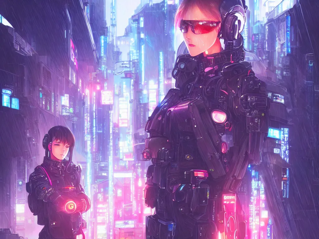 Image similar to portrait key anime visual futuristic female cyber airforce pilot, on cyberpunk neon light tokyo rainy rooftop, ssci - fi and fantasy, intricate and very beautiful, human structure, concept art, sharp focus, anime drawing by rossdraws and magali villeneuve, frostine engine