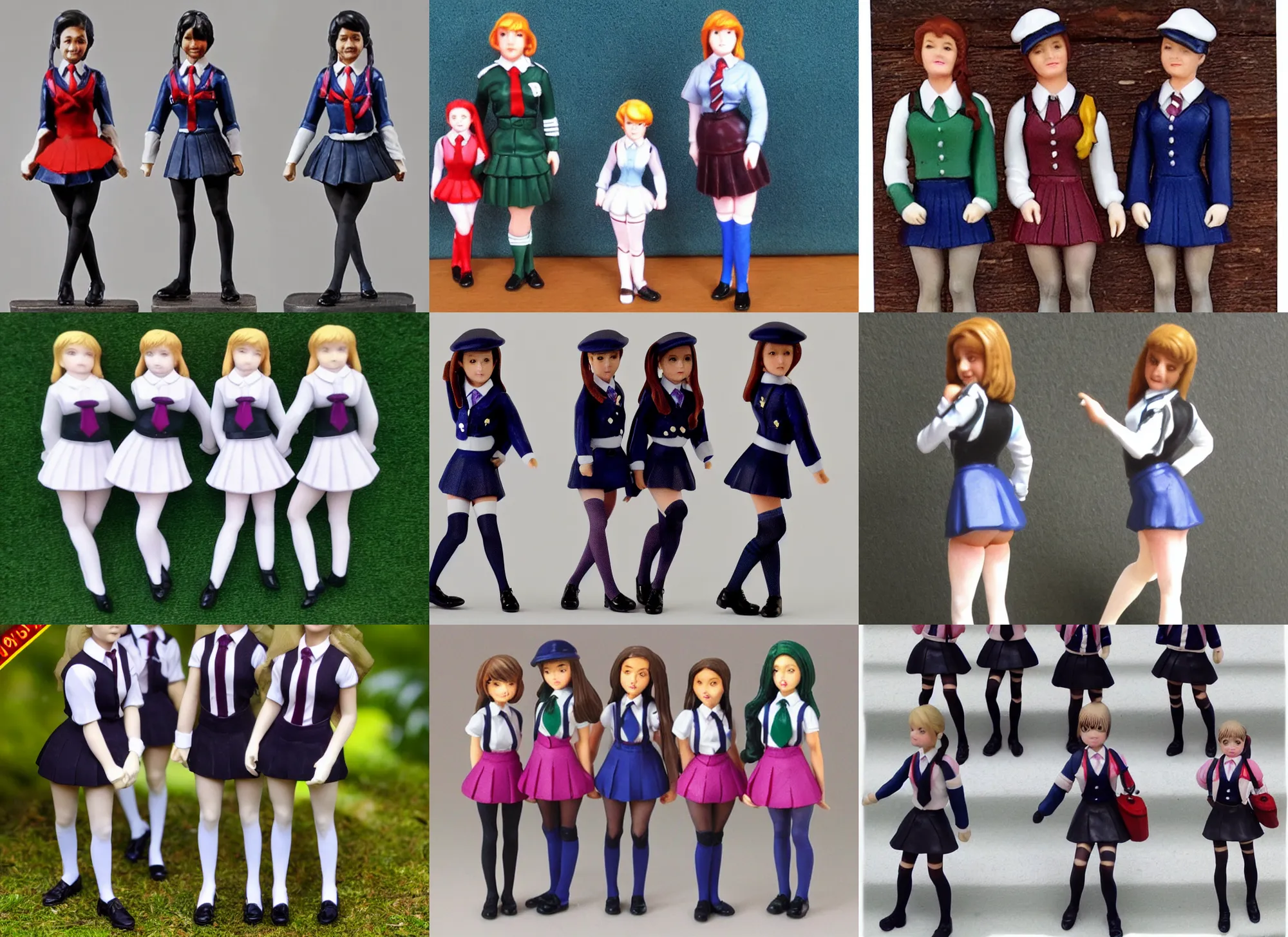 Prompt: Image on the store website, eBay, Full body, 80mm resin detailed miniature of a school girls in uniforms, tights skin