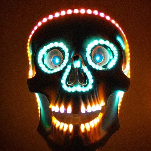 Prompt: skull with led lights eyes