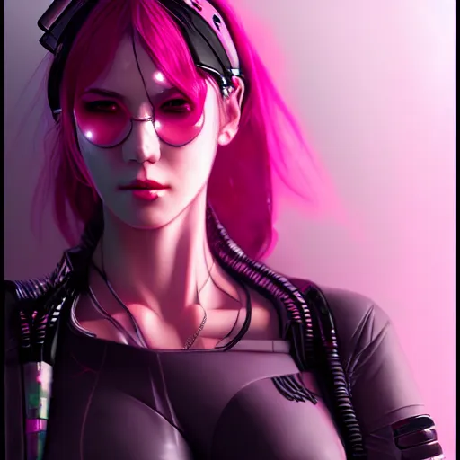 Image similar to female cyberpunk in pink and black, very detailed, realistic face, detailed face, matte, tonemapping, bbwchan, perfection, 4 k, cushart krenz