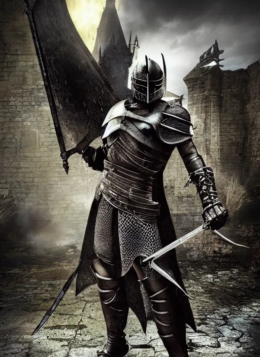 Image similar to dark souls knight posing after battle